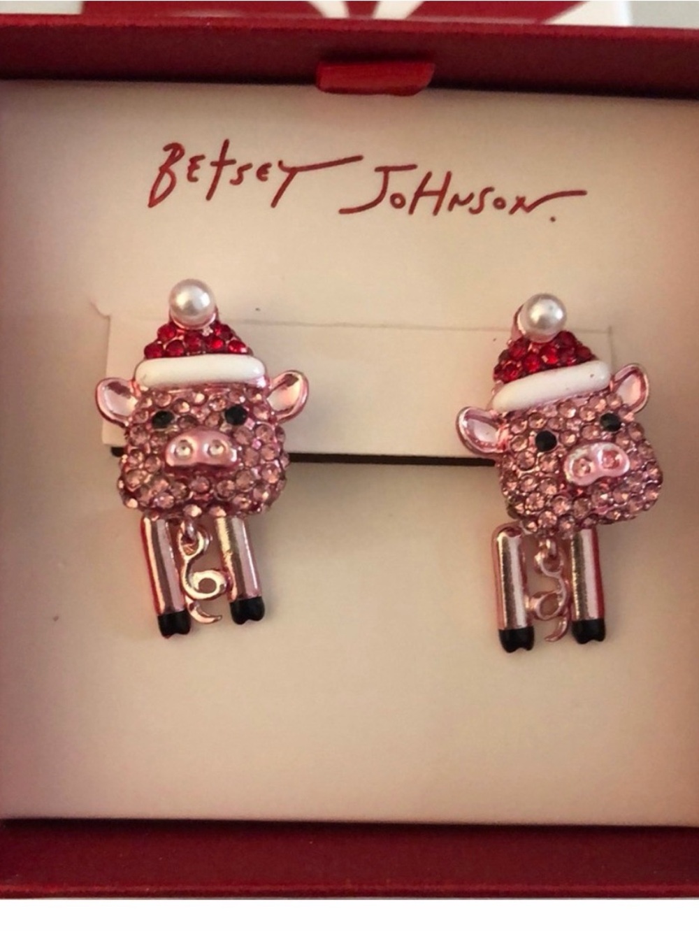 Betsey Johnson Santa Pig Earrings